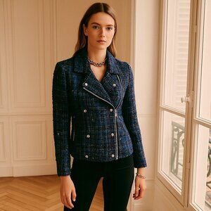 IRO Paris Skye Plaid Moto Tweed Jacket